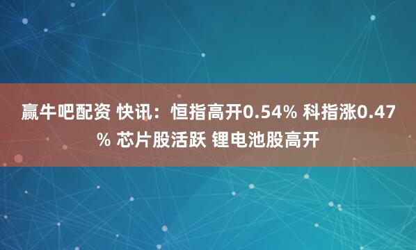 赢牛吧配资 快讯：恒指高开0.54% 科指涨0.47% 芯片股活跃 锂电池股高开